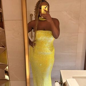 Yellow Strapless Glitter Dress